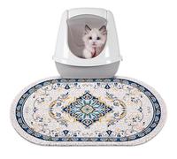 Bienbee Cat Litter Mat, 24" x 15" Litter Box Mat Rug with Non-Slip Bottom, Easy to Clean Cat Supplies Accessories Essentials for Indoor Kitty Kitten Floor, Blue M