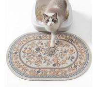Bienbee Cat Litter Mat, 24" x 15" Litter Box Mat Rug with Non-Slip Bottom,Urine and Water Proof, Easy to Clean Cat Supplies Essentials for Indoor Kitty Kitten Floor, White Flowers M