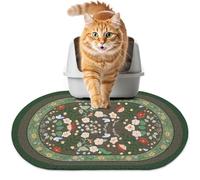 Bienbee Cat Litter Mat, 24" x 15" Litter Box Mat Rug with Non-Slip Bottom,Urine and Water Proof, Easy to Clean Cat Supplies Essentials for Indoor Kitty Kitten Floor, Green Flowers M