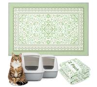 Bienbee Cat Litter Mat, 2PCS 33"x22" Washable Litters Box Mats Non-Slip &Waterproof Cat Litters Trapping Mats Easy to Clean Mat for Litter Box Less Waste Protects Floors Bean Green Flowers L