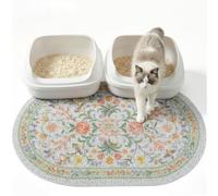 Bienbee Cat Litter Mat, 33" x 22" Large Size Litter Box Mat Rug with Non-Slip Bottom,Urine and Water Proof, Easy to Clean Cat Supplies Essentials for Indoor Kitty Kitten Floor,Pastel Floral L