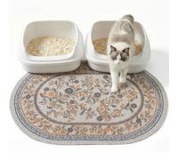 Bienbee Cat Litter Mat, 33" x 22" Large Size Litter Box Mat Rug with Non-Slip Bottom,Urine and Water Proof, Easy to Clean Cat Supplies Essentials for Indoor Kitty Kitten Floor,White Flowers L