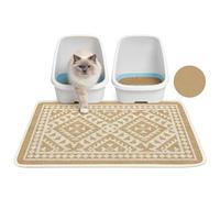 Bienbee Cat Litter Mat, 33" x 22" Litters Box Mat Machine Washable Less Waste Waterproof Litter Mats, Non-Slip Cat Litters Trapping Mats Easy to Clean Linen Geometric L