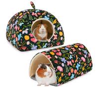 Bienbee Guinea Pig Hideout, Washable Rabbit Bed with Guinea Pig Tunnel, 2 Pack Guinea Pigs Toys Set Bunny Hideout Cage Accessories for Hamster Ferret Rabbits Bunny, Green Flowers