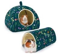 Bienbee Guinea Pig Hideout, Washable Rabbit Bed with Guinea Pig Tunnel, 2 Pack Guinea Pigs Toys Set Bunny Hideout Cage Accessories for Hamster Ferret Rabbits Bunny,Dark Green Flower Branches