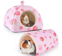 Bienbee Guinea Pig Hideout, Washable Rabbit Bed with Guinea Pig Tunnel, 2 Pack Guinea Pigs Toys Set Bunny Hideout Cage Accessories for Hamster Ferret Rabbits Bunny,Pink Strawberry