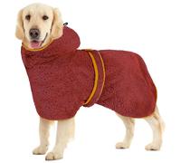 Bienbee Soft Dog Bathrobe，Super Absorbent & Quick-Drying Dog Robe with Hood, Cozy Drying Coat for After Bath, Red L