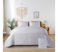 bienDo Bamboo Bedding Double Duvet Set, Vegan Silk, Silky Soft & Cooling, Breathable, Hypoallergenic, 400 Thread Count - Light Grey