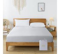 bienDo Bamboo Bedding Fitted Sheet, Double Size, Vegan Silk, 35CM Extra Deep Pocket, 400 Thread Count, Cooling, Breathable, Hypoallergenic & Silky Soft - Light Grey, 135 x 190cm
