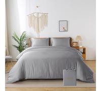 bienDo Bamboo Duvet Bedding Cover Super King Size, Grey, Vegan Silk, 400 Thread Count, Cooling Bed Quilt Cover+ Pillowcases Set -Luxury, Softer Than Egyptian Cotton Quilt Cover