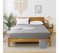 bienDo Bamboo Super King Fitted Sheet, Grey, 100% 400 Thread Count, Vegan Silk, Natural Cooling, Silky Soft & Breathable, 35 CM Deep Fit, for All Season Use - 180x 200cm