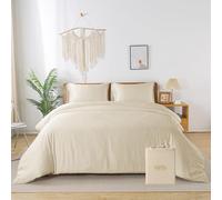 bienDo Double Duvet Cover Set, Beige, Bamboo - Vegan Silk-Cooling, Silky Soft, Hypoallergenic, 400 Thread Count Quilt Cover