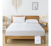 bienDo Double Fitted Sheet, 100% Bamboo-Vegan Silk, White, 400 Thread Count, 35 CM Deep Fit, Hypoallergenic, Cooling, Soft & Breathable - 135 x 190cm