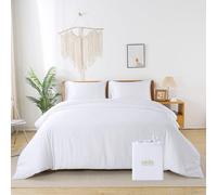 bienDo Double Size Duvet Cover Set, White, Bamboo Viscose - Vegan Silk, Soft, Cooling, Hypoallergenic, All Season Bedding & Linen, Include 1 Quilt Cover and 2 Pillowcases