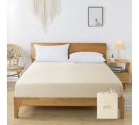 bienDo Emperor Fitted Sheet, Beige, Natural Vegan Silk-Softer and More Breathable than Egyptian Cotton Bedding, 35cm Extra Deep, 400 Thread Count, Cooling & Hypoallergenic