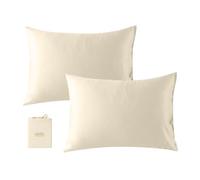 bienDo Pillowcases 2 Pack, Beige, Bamboo - Vegan Silk, Cooling, Anti-Acne, Hypoallergenic, Luxury-Standard UK Size (50x75cm), Envelop Closure