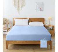 bienDo Super King Fitted Sheet, Bamboo Viscose-Vegan Silk Bedding Sheet, Blue, 30 cm Deep Pocket, 400 Thread Count, Luxury, Cooling & Breathable, Softer than Egyptian Cotton