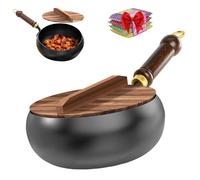 Biennll Japanese Forged Iron Pan with Wooden Lid, 24cm/28cm Hand-Forged Non-Stick Iron Pan with Warming Function, for Induction & Gas Stove, Natural Cooking (24cm+Wooden Lid)