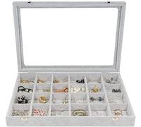 BIENSER 24 Grid Jewellery Tray, Velvet Clear Lid Jewellery Holder Box, Jewellery Storage Box for classification display, Jewellery Display Box Jewellery Case Lockable, Dustproof, 13.14"(L) X 9.18"(W)