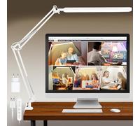 BIENSER Desk Lamp LED Clampable, Swivel Arm Architect Lamp, 38 cm Large Office Table Lamp with 5 Colours x 11 Brightness Levels, Eye Protection Clamp Lamp, Memory Function, Includes 5 V/2 A Power Plug