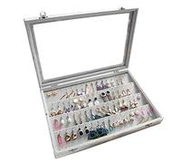 BIENSER Earrings Organiser, Velvet Clear Lid Earring Holder & 40 Pairs Earrings Storage Box, Jewellery Boxes Display Showcase Case Lockable, Dustproof, 13.14"(L) X 9.18"(W)