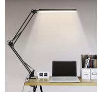 BIENSER LED Desk Lamp with Clamp, 14W Swing Arm, Eye-Caring, Dimmable, 10 Brightness Levels, 3 Lighting Modes, Adjustable, Black Aluminium, Office Task Lamp