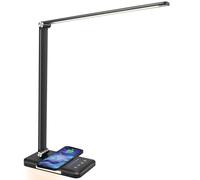BIENSER LED Desk Lamp with Wireless Charging, Night Light, USB Charging Port, 10 Dimmable Brightness Levels, 5 Color Modes, Desk Lamps for Home Office, Touch Control, Auto Timer, 24W Adapter Included