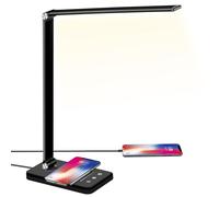 BIENSER LED Desk Lamp with Wireless Charging, USB Charging Port, 10 Brightness Levels, 5 Lighting Modes, Dimmable Eye-Caring Desk Lamps for Home Office, Touch Control, Auto Timer, 20W Adapter Included
