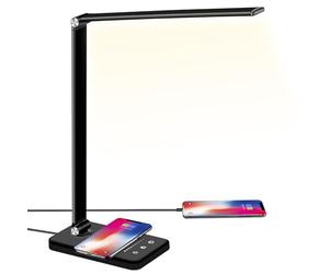 BIENSER LED Desk Lamp with Wireless Charging, USB Charging Port, 10 Brightness Levels, 5 Lighting Modes, Dimmable Eye-Caring Desk Lamps for Home Office, Touch Control, Auto Timer, 20W Adapter Included