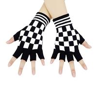 Bienvenu Unisex Stretchy Fingerless Hand Warmer Skeleton Gloves, Black White, One Size