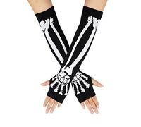 Bienvenu Unisex Stretchy Fingerless Hand Warmer Skeleton Gloves, White_long, One Size