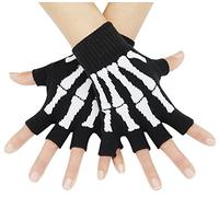 Bienvenu Unisex Stretchy Fingerless Hand Warmer Skeleton Gloves, White, One Size