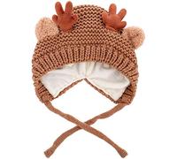 Bienwwow Baby Hat Christmas Reindeer Antlers Handmade Crochet Knitted Winter Warm Cap Kids Hat for Boys Girls Knitting Wool (Khaki,23x22cm)