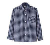Bienzoe Boys Button Down Shirt: Kids Plaid Flannel Long Sleeve Shirts Navy 5/6