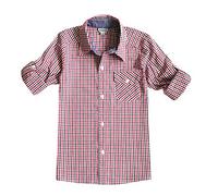 Bienzoe Boys Buttton Up Shirt: Kids Plaid Roll Up Collared Casual Cotton Shirts 5/6 Red