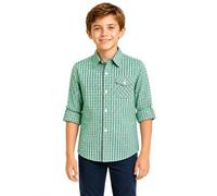 Bienzoe Boys Buttton Up Shirt: Kids Plaid Roll Up Collared Casual Cotton Shirts 7/8 Green