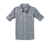 Bienzoe Boys Buttton Up Shirt: Kids Plaid Roll Up Collared Casual Cotton Shirts 7/8 Green/Black