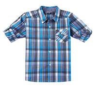 Bienzoe Boys Buttton Up Shirt: Kids Plaid Roll Up Collared Casual Cotton Shirts 9/10 Blue/Navy