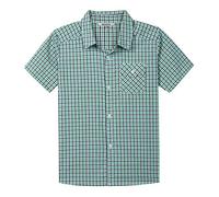 Bienzoe Boys Checked Shirt for Son: Kids School Short Sleeve Button Up Cute Tops Green Size 13/14
