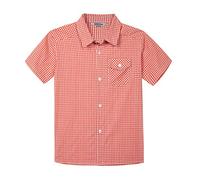 Bienzoe Boys Checked Shirt for Son: Kids School Short Sleeve Button Up Cute Tops Orange/White Size 13/14