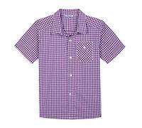 Bienzoe Boys Checked Shirt for Son: Kids School Short Sleeve Button Up Cute Tops Purple/White Size 13/14