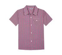 Bienzoe Boys Checked Shirt for Son: Kids School Short Sleeve Button Up Cute Tops Red Size 7/8