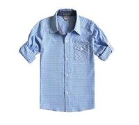 Bienzoe Boy's Cotton Plaid Roll Up Sleeve Button Down Sports Shirts, 7-8 Years, Ltblue