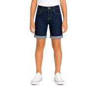 Bienzoe Girls Adjustable Denim Shorts: Stretch Jeans Bermuda | High Rise Fit, Roll Cuff Hem, Everyday Wear, Playground, Beach Trips, Family Outings, Summer Activities, Easy Outfit Pairing