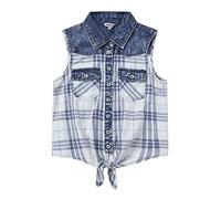 Bienzoe Girls Crop Tank Tops: Cowgirl Plaid Sleeveless Button Down Western Casual Blouse Blue 8
