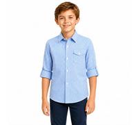 Bienzoe Plaid Gingham Boys Shirts: Picture Day | 100% Cotton, Collared Button Down Ages 4-13, School Family Holiday Photos, Roll-Up Sleeves, Chest Pocket, Casual, Easy Care