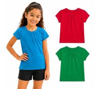 Bienzoe Plain Solid Girls T-Shirts: Short Sleeve 3 Pack Soft Tees - School Daily Wear PE Play Easy Care Ages 4-13, Red, Sapphire, Dark Green, 6/6X