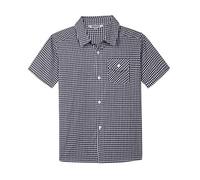 Bienzoe Short Sleeve Boys Shirt: Button Down Tops - Casual Cotton Kids Aged 4-13 Gift Shirts - Summer Travel Bench Daily Wear, Black/White, 11-12 Years
