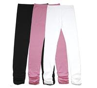 Bienzoe Stretch Girls School Legging: Kids Toddler Cotton Dance Yoga Tights 3pcs Set White/Black/Pink Size 6(5-6 Years)