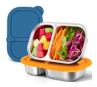 BIEOFFEI 2 Pack Stainless Steel Snack Containers with Silicone Lids, Reusable Stainless Steel Food Containers Snack Box, 2 Compartment Meal Prep Containers for Lunch, Leakproof, Dishwasher Safe